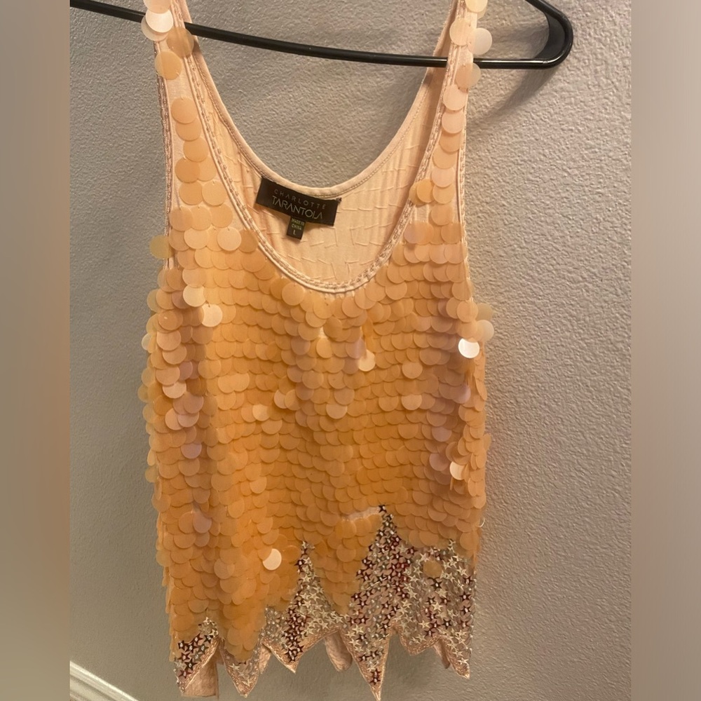 Sequin peach tank top. Large pre owned.